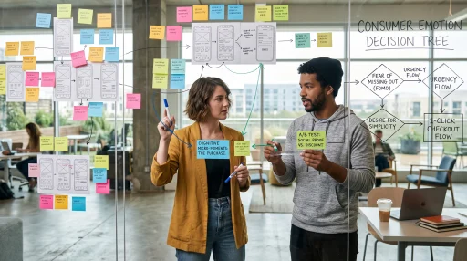 UX growth strategist mapping cognitive micro-moments and user decision flows on glass whiteboard (AI Generated Image)