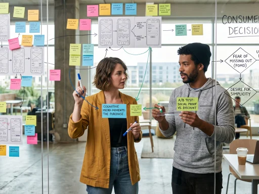 UX growth strategist mapping cognitive micro-moments and user decision flows on glass whiteboard (AI Generated Image)