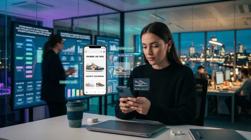 Consumer browsing smartphone feed with dynamic retargeting ads for recently viewed products (AI Generated Image)