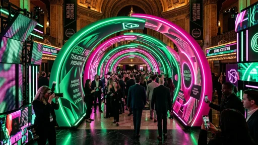 Wicked theatrical premiere showcase brand activation tunnel in pink and green (AI Generated Image)