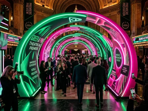 Wicked theatrical premiere showcase brand activation tunnel in pink and green (AI Generated Image)