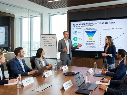 Sales and marketing leadership team discussing joint revenue alignment metrics (AI Generated Image)