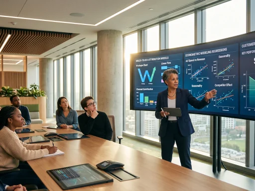 Senior marketing analyst presenting marketing econometric modeling metrics (AI Generated Image)