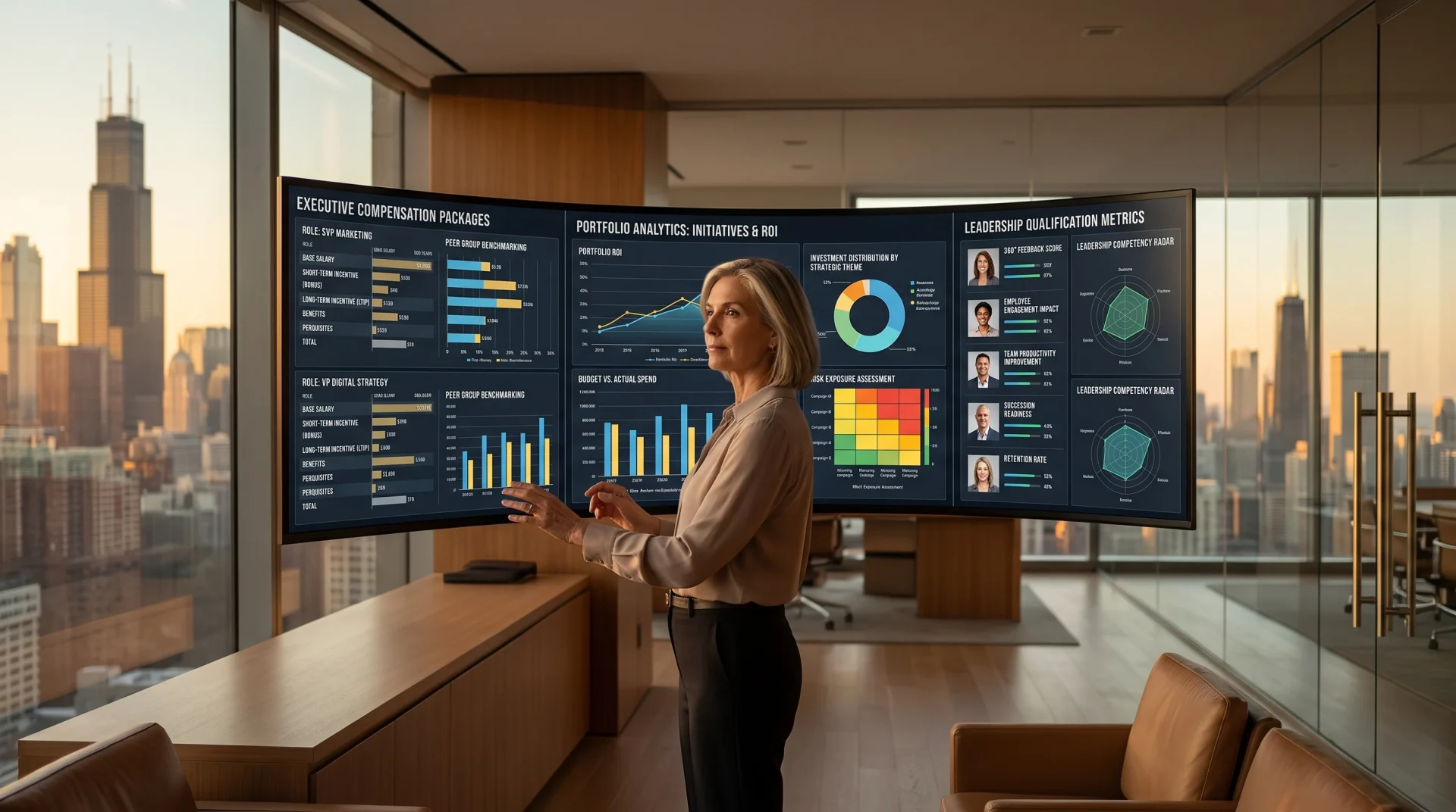 Senior marketing director reviewing executive compensation and portfolio metrics (AI Generated Image)