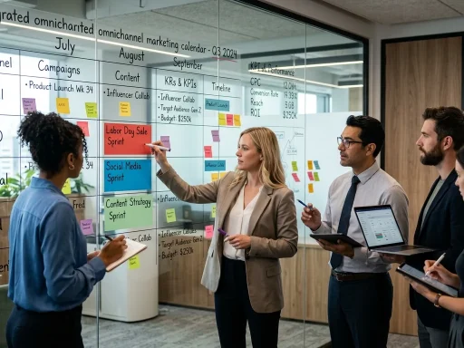 How to Build an Integrated Marketing Calendar for High-Velocity Campaigns 4 Marketing team planning omnichannel marketing calendar on glass board (AI Generated Image)